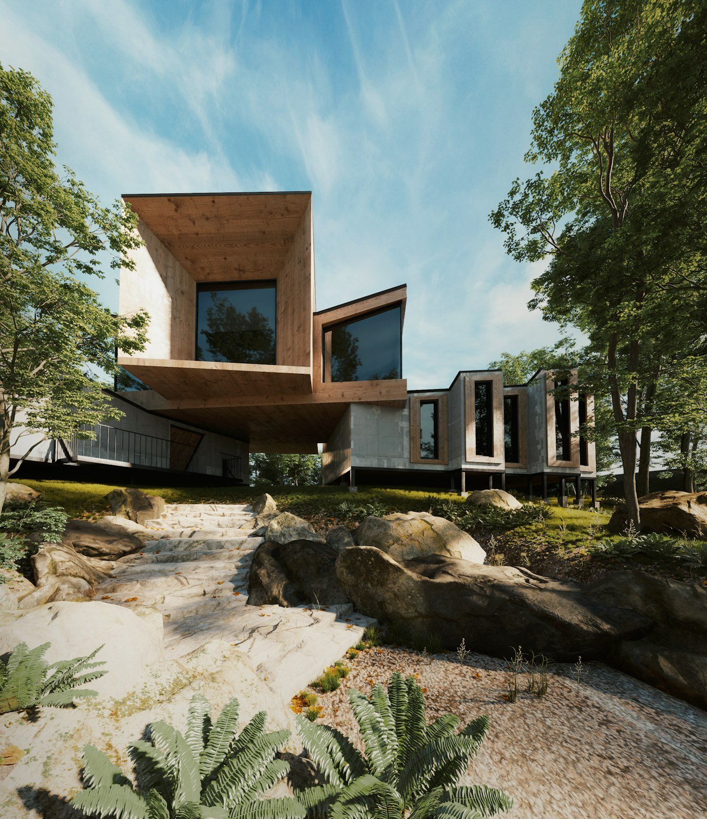 Maison contemporaine au milieu de la végétation